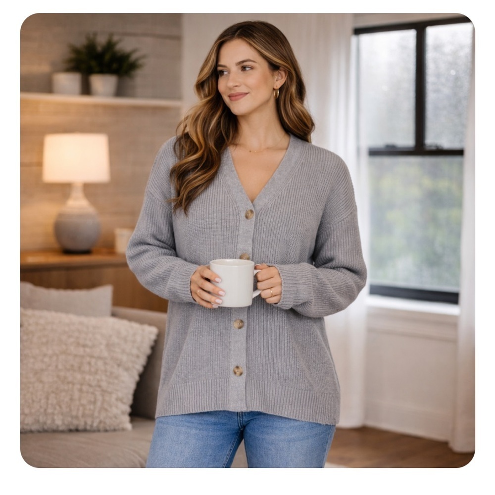 HUDSON Cotton Button Down Cardigan Sweater Gray Size